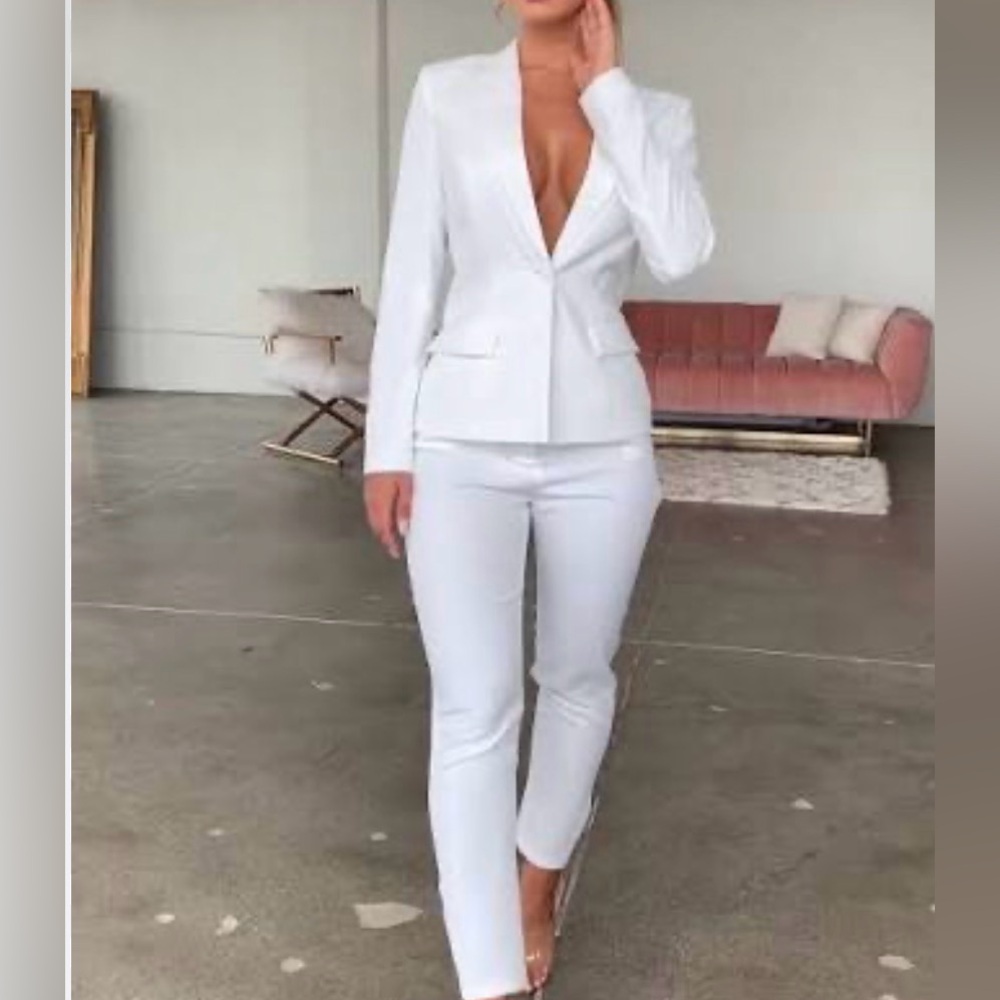 Oh Polly Classic White Blazer and Pant Set